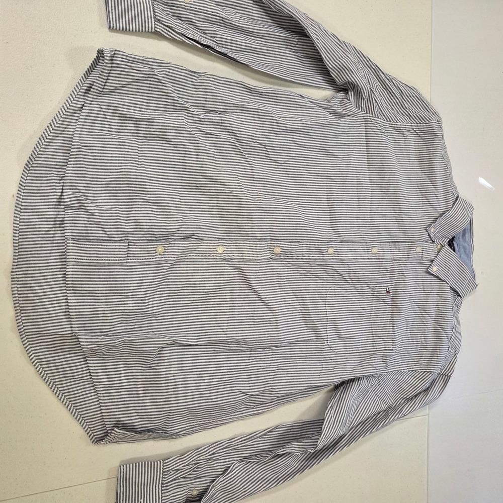 Tommy Hilfiger Mens XL Striped Button Down Shirt Blue White Long Sleeve Pocket